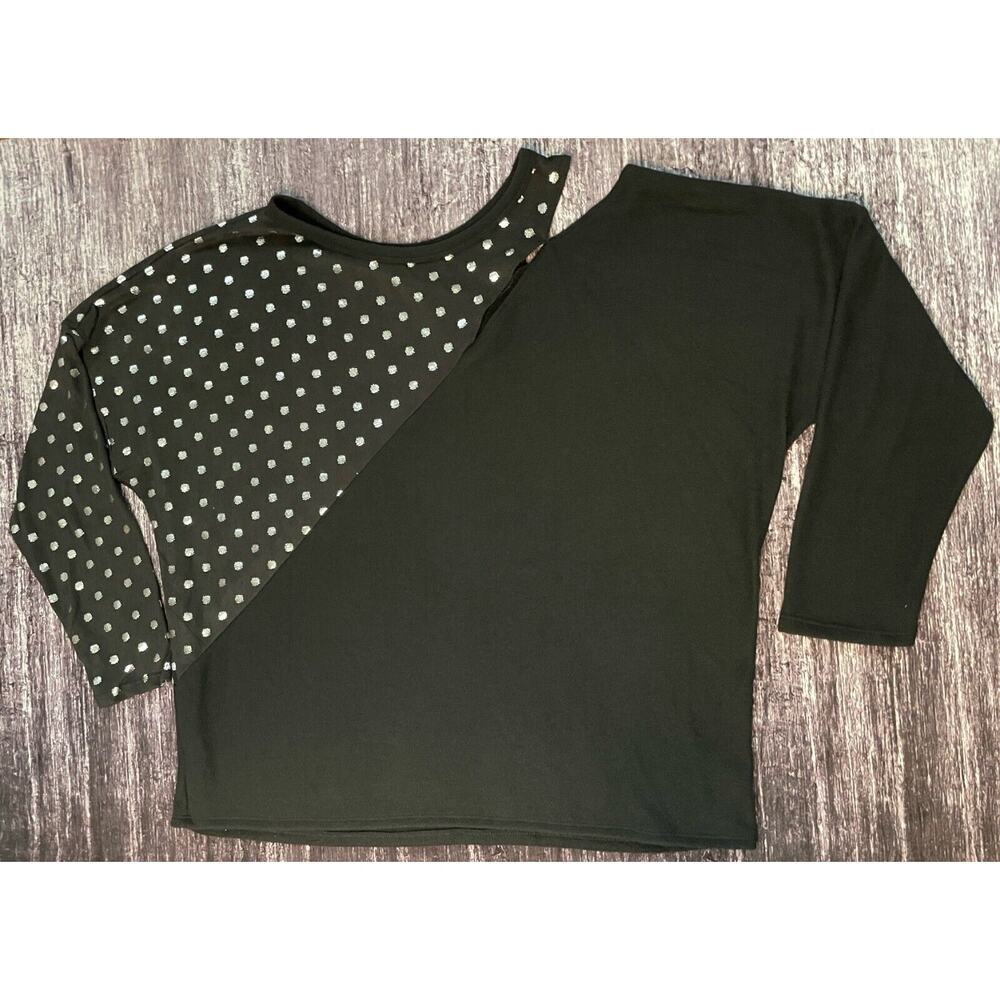 A.gain Long Sleeve Shirt Womens Size 2XL Black Sweater Polka Dot Pullover - Picture 1 of 4